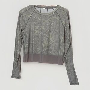 Lululemon Mesh Cropped Long Sleeve Top Paisley Athletic Yoga Running Gray Womens